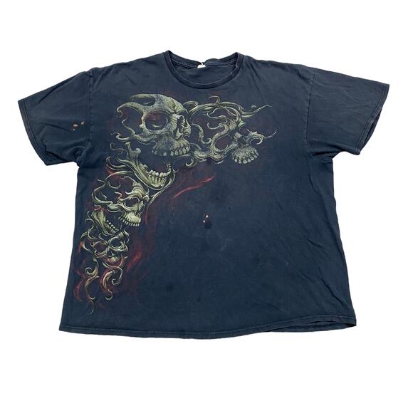 Vintage Y2K Grunge Skull Cyber Punk T Shirt Men's 2XL - Picture 1 of 11